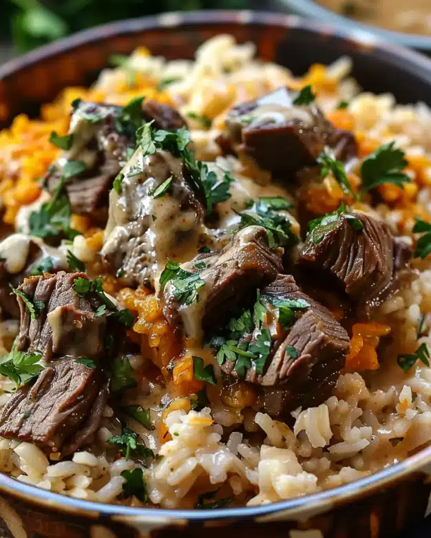 Cheesy Steak & Queso Rice