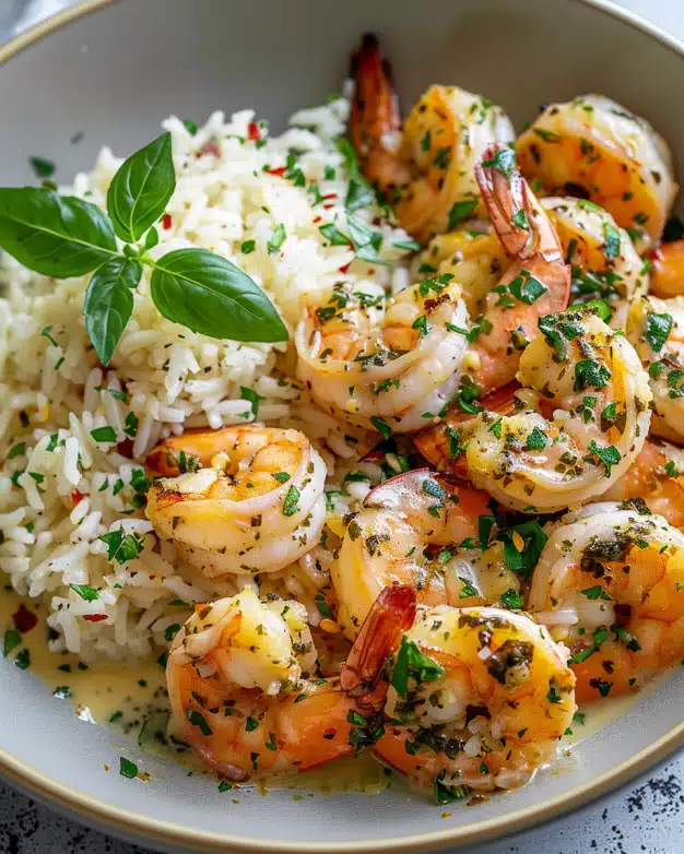 Creamy Garlic Butter Shrimp Bowl with Herb Rice