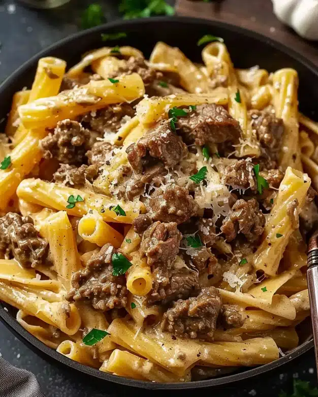 Creamy Garlic Beef Pasta
