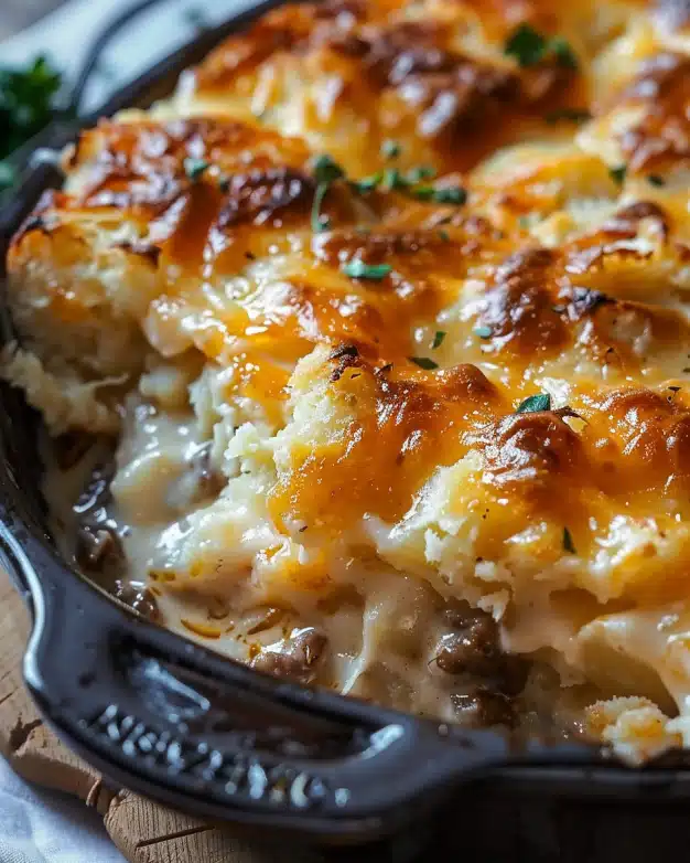 Biscuits & Gravy Hashbrown Casserole
