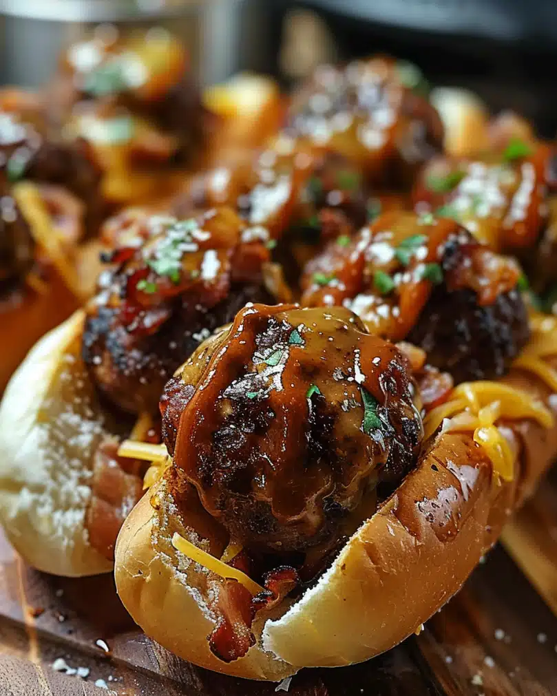 Bourbon BBQ Bacon Cheeseburger Meatball Subs Ready in 30 Minutes