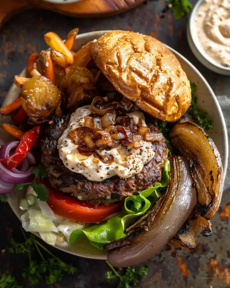 Burger Bowls with Caramelized Onioin Aiol