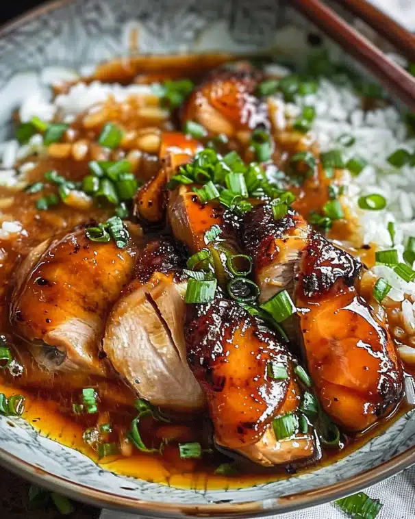 Caramelised Soy Chicken in Garlic Ginger Broth with Rice