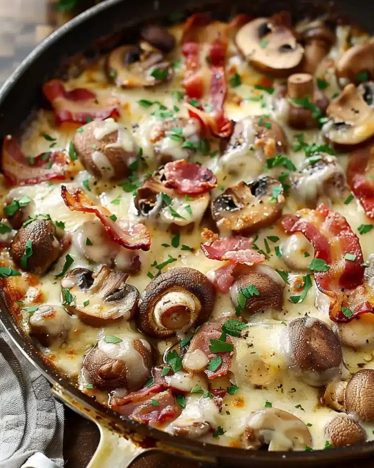 Cheesy Bacon Mushroom Skillet — Rich, Creamy, and Irresistibly Delicious