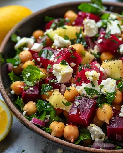 Chickpea Beet Feta Salad with Lemon-Garlic Vinaigrette – A Vibrant & Flavorful Delight