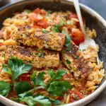 Creamy Tomato Orzo with Crispy Tofu Cutlets
