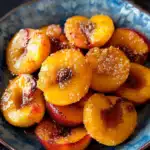 Easy pan fried peaches with sugar and cinnamon