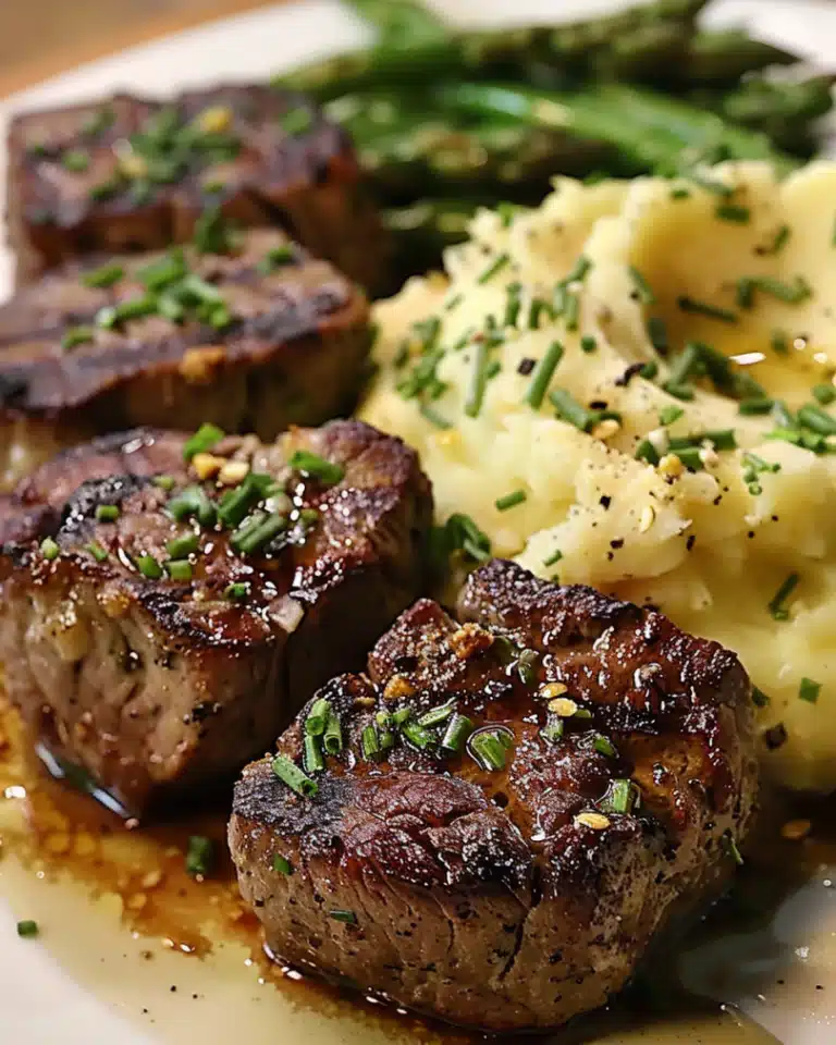 Garlic Parmesan Steak Bites with Mashed Potatoes