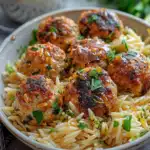 Greek Chicken Meatballs with Lemon Orzo