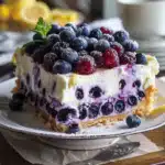 Lemon Blueberry Shortbread Mousse Cake