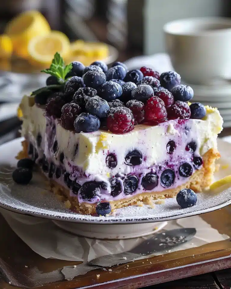 Lemon Blueberry Shortbread Mousse Cake