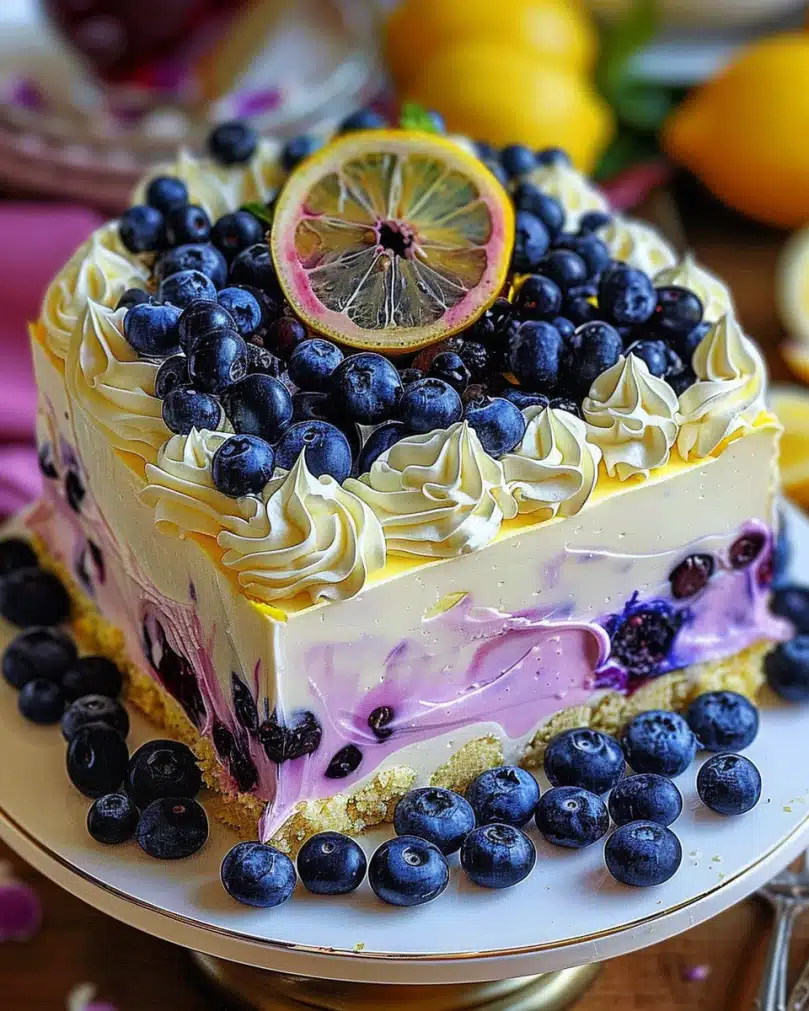 No-Bake Lemon Dazzling Blueberry Cream Cake