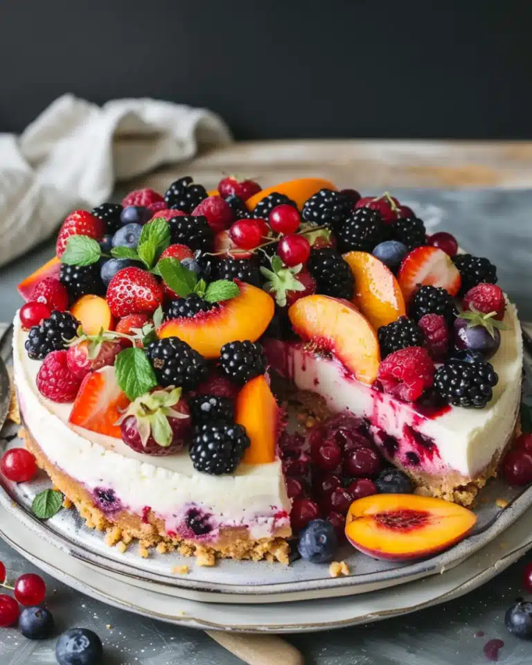 No-Bake Summer Berry and Peach Cheesecake