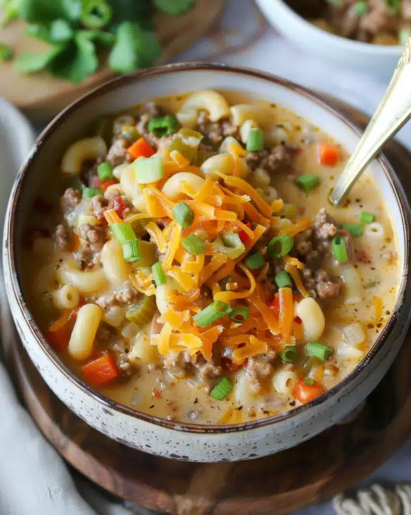 One Pot Macaroni Cheeseburger Soup