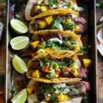 Steak Tacos with Mango Salsa and Spicy Cilantro-Lime Crema