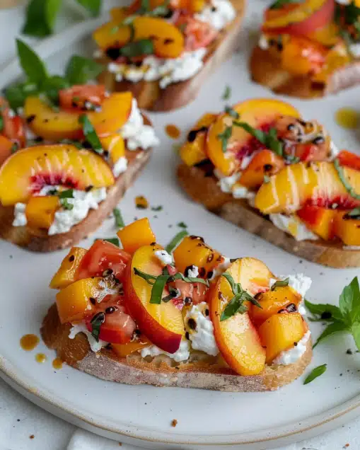 Quick Peach Bruschetta with Whipped Ricotta