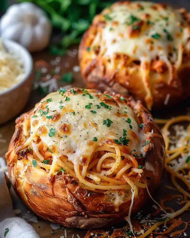 Spaghetti Garlic Bread Bowls