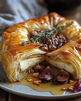 Baked Brie in Puff Pastry with Honey and Fig