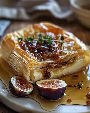 Baked Brie in Puff Pastry with Honey and Fig
