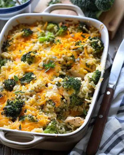 Broccoli Cheddar Chicken and Rice Casserole