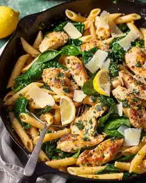 Chicken & Spinach Skillet Pasta with Lemon & Parmesan