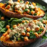 Chickpea Spinach Stuffed Sweet Potatoes