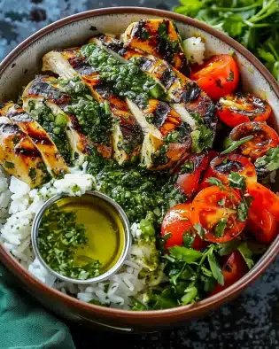 Chimichurri Grilled Chicken Bowl with Garlic Sauce