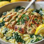 Creamy Lemon Orzo with Chicken and Spinach