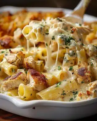 Creamy Velveeta Chicken Rigatoni with Mozzarella Garlic Sauce