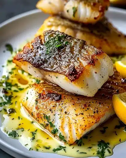 Delicious Lemon Garlic Butter Cod with Crispy Skin