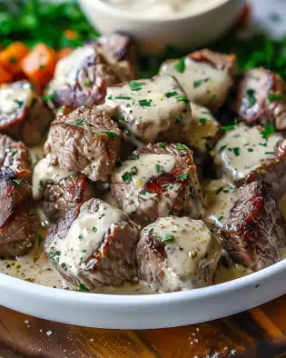 Easy Garlic Butter Steak Bites with a Rich Parmesan Cream Sauce