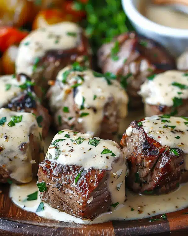 Easy Garlic Butter Steak Bites with a Rich Parmesan Cream Sauce