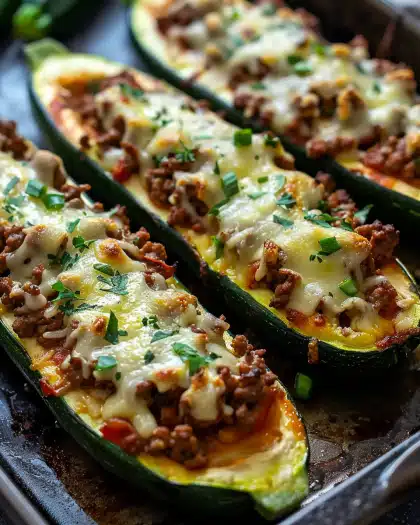 Easy Ground Beef Zucchini Boats