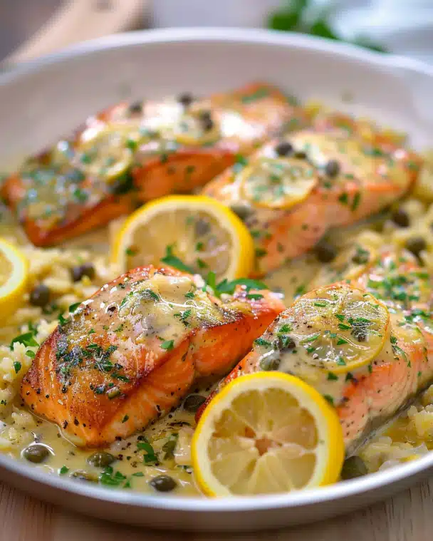 Easy One Pan Creamy Lemon Caper Butter Salmon