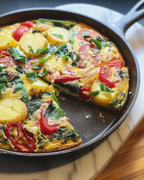 Frittata with Potatoes, Red Peppers, and Spinach Recipe