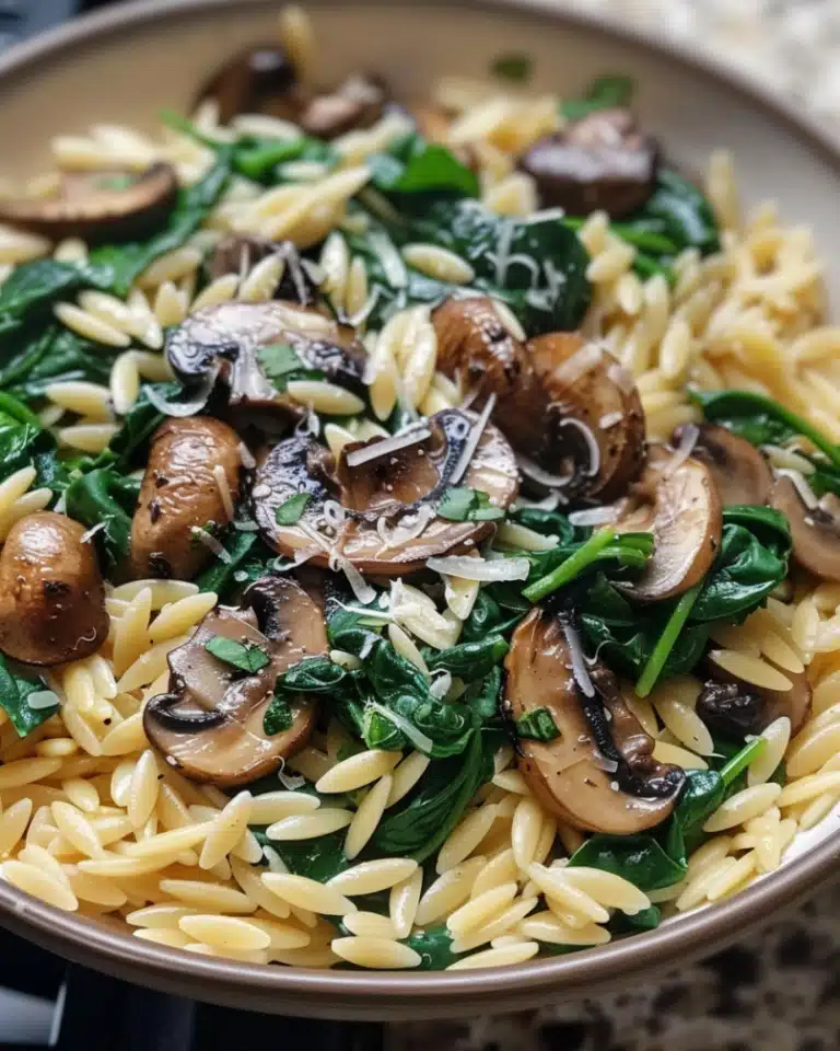 Garlic Butter Orzo with Mushrooms and Spinach