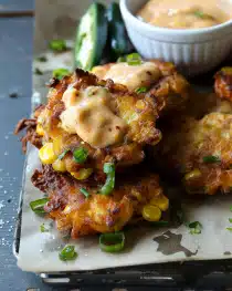 Jalapeño Cheddar Corn Fritters with Chipotle Aioli