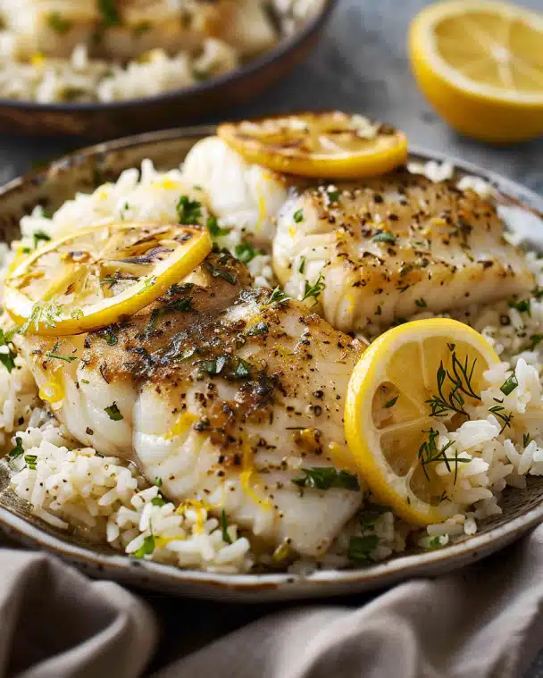 Lemon Butter Cod with Rice