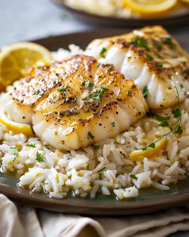 Lemon Butter Cod with Rice