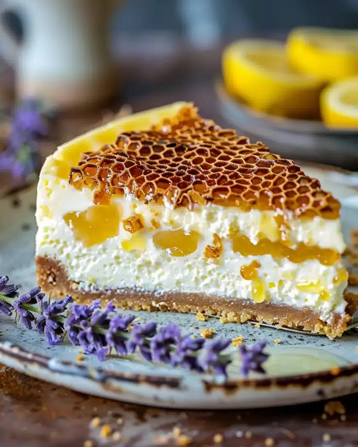 Lemon Lavender Cheesecake with Honeycomb