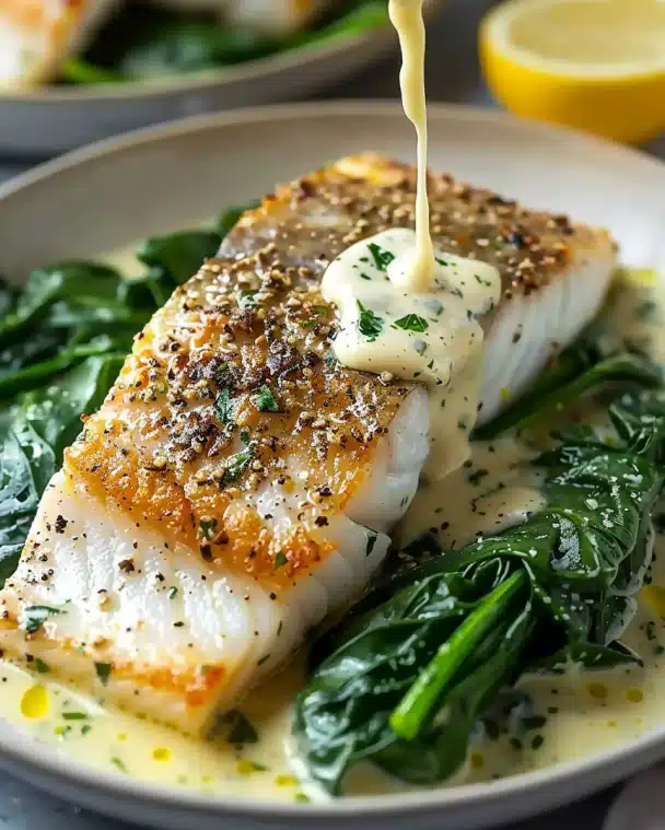 Luscious Lemon-Garlic Sea Bass with Creamed Spinach