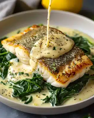 Luscious Lemon-Garlic Sea Bass with Creamed Spinach