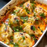 One Pan Baked Dumplings in Thai Coconut Curry Sauce