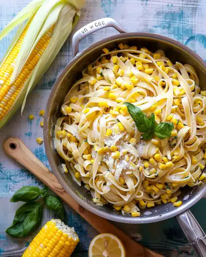 One Pot Lemon Basil, Corn, and Ricotta Pasta