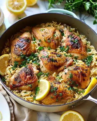 One Pot Lemon Chicken and Orzo Recipe