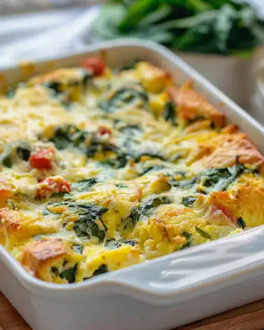 Overnight Breakfast Strata with Spinach and Cheese