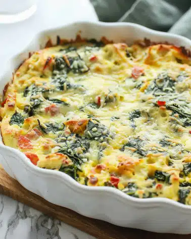 Overnight Breakfast Strata with Spinach and Cheese