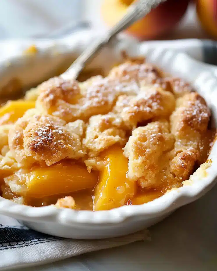 Peach Cobbler That’s Gooey Inside With A Crisp Sugary Crust