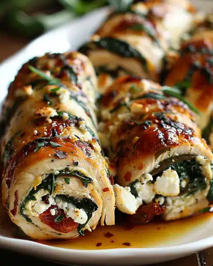 Rolled Up Chicken with Feta, Spinach, and Sun-Dried Tomatoes
