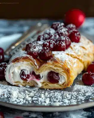 Rotolo di Sfoglia Goloso con Crema Panna, Mascarpone e Cilieg